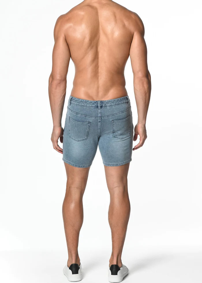 WASHED DENIM STRETCH KNIT SHORT