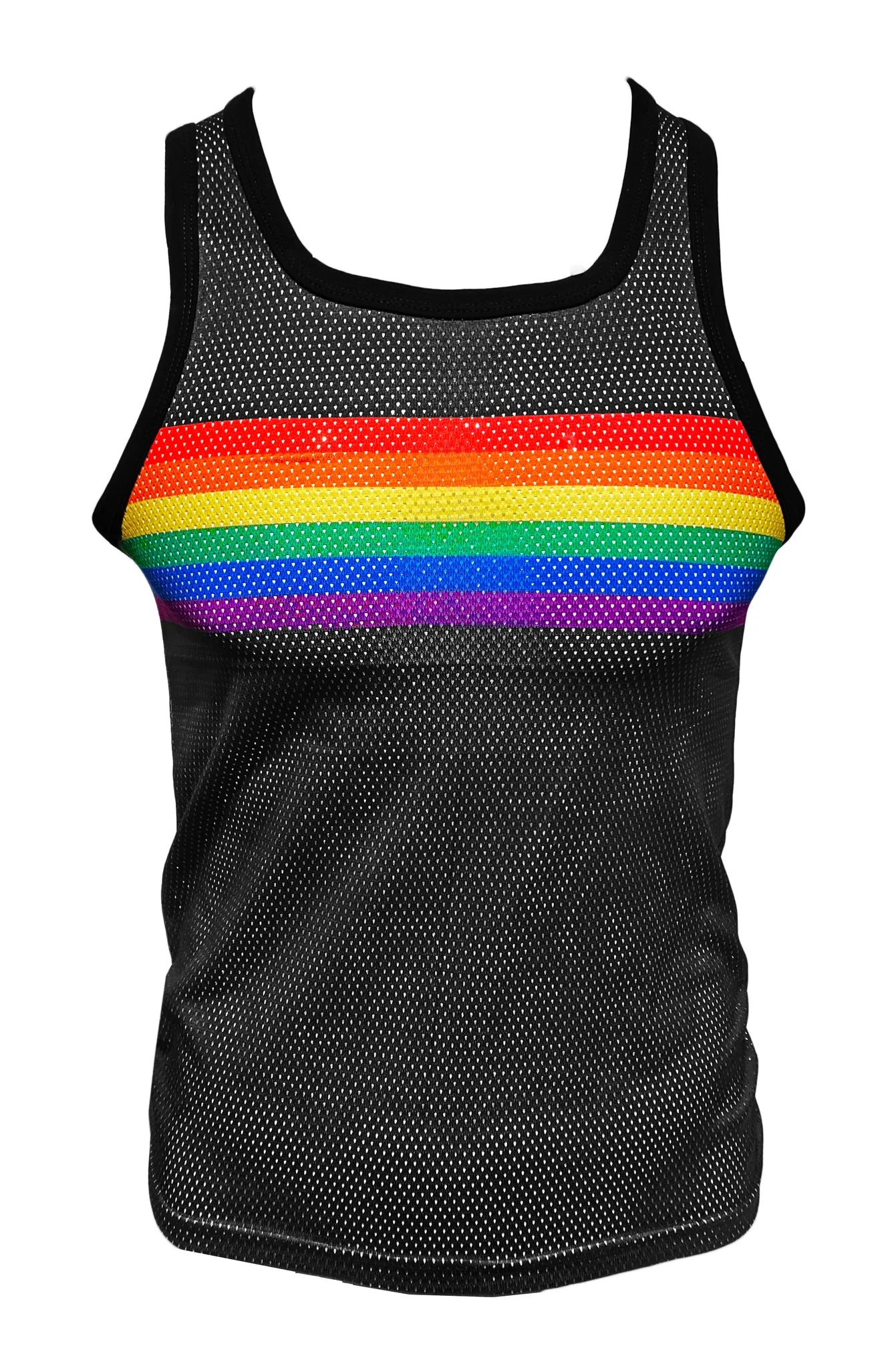 RAINBOW CHEST STRIPE MESH TANK