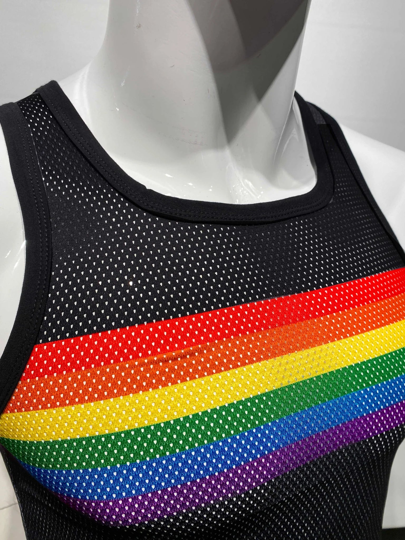 RAINBOW CHEST STRIPE MESH TANK