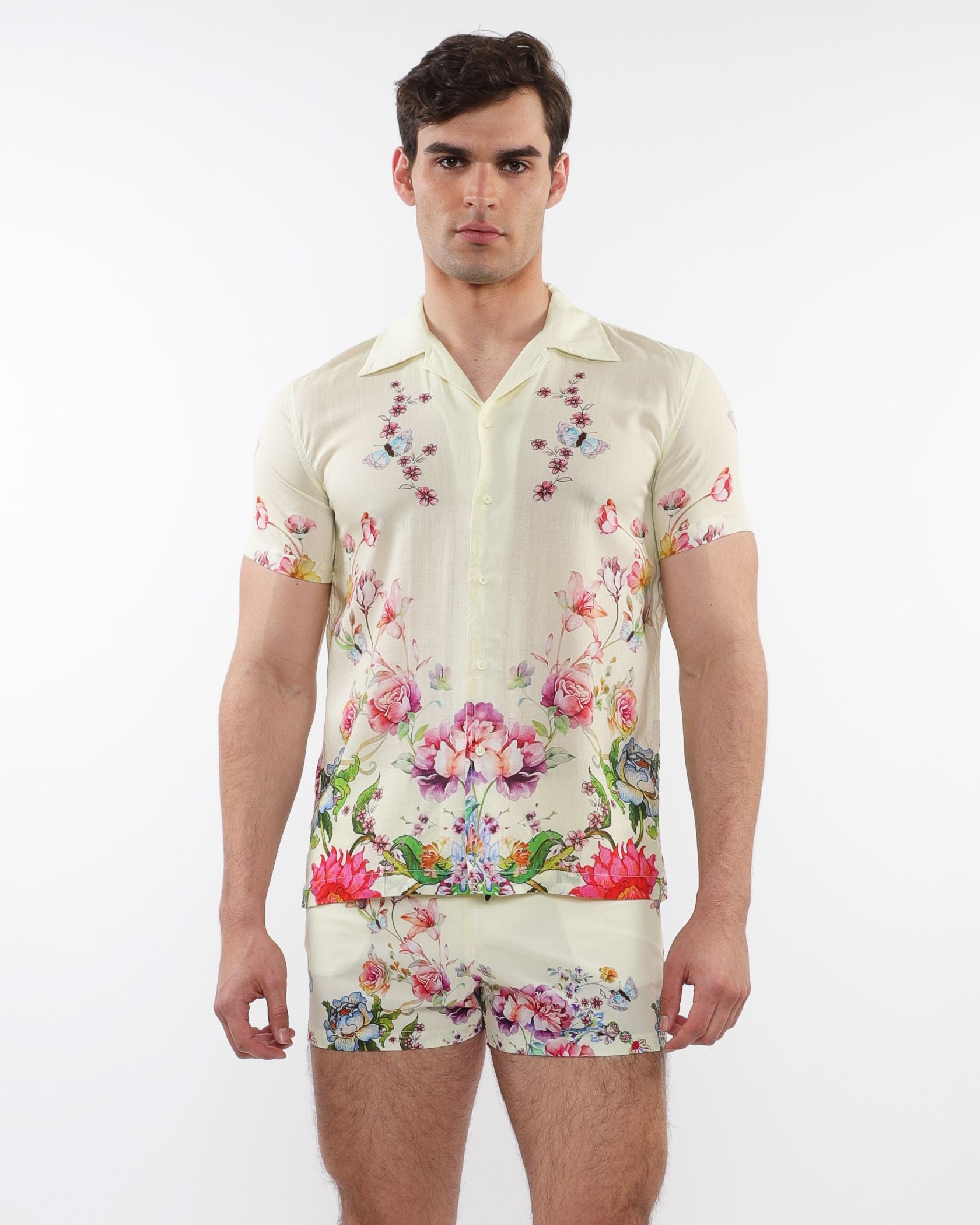 PRINTED S/S WOVEN MODAL BORDER SHIRT