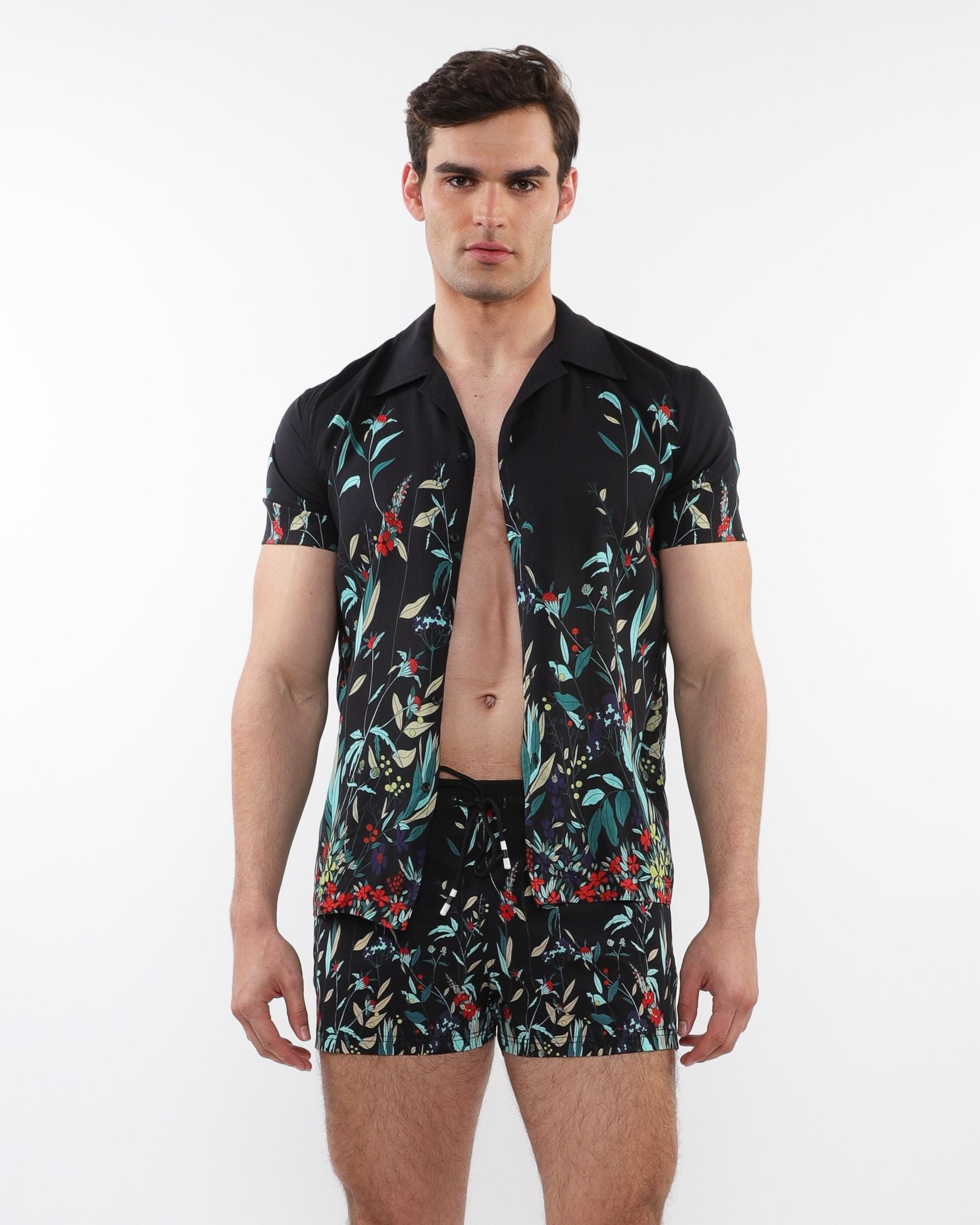 PRINTED S/S WOVEN MODAL BORDER SHIRT