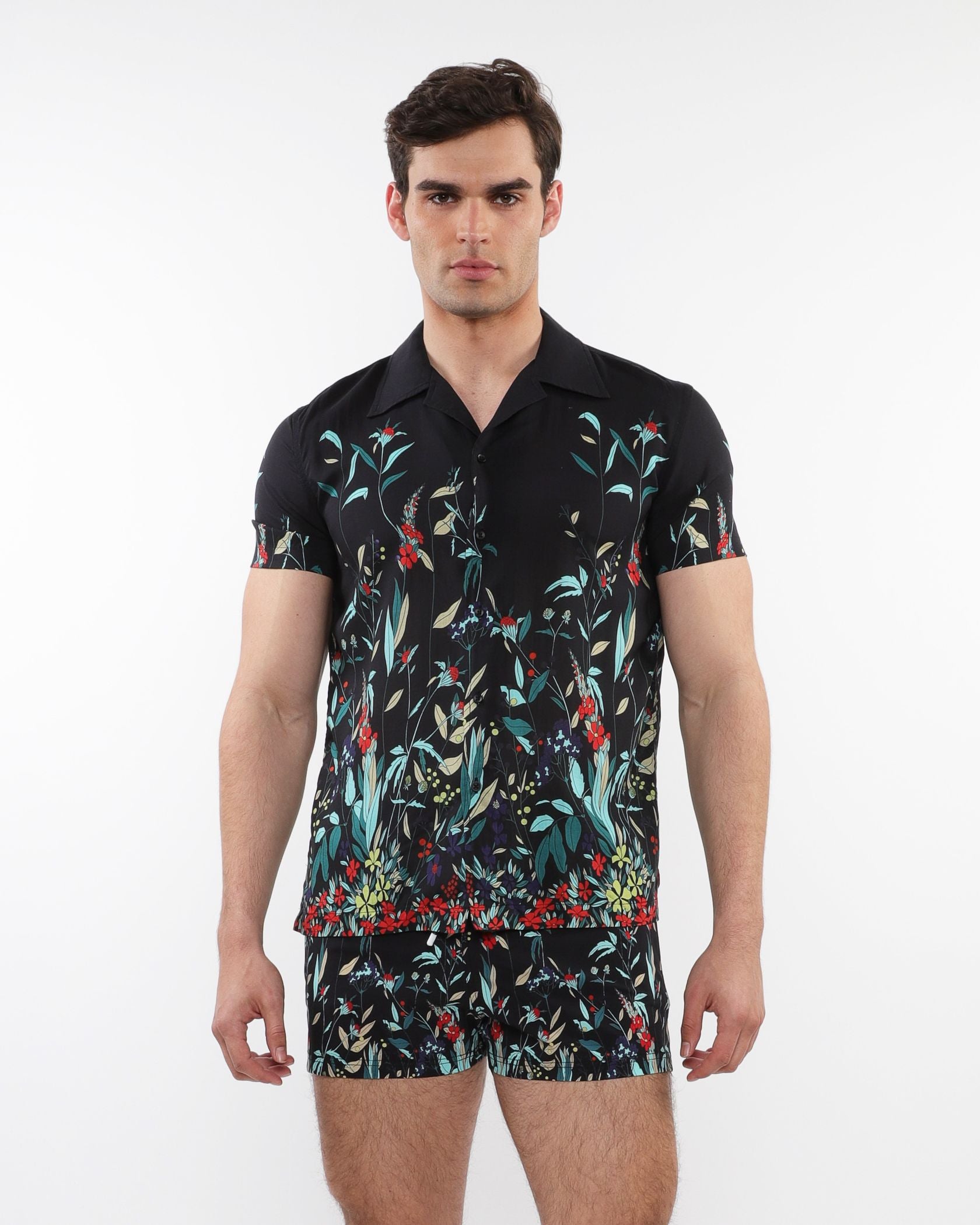 PRINTED S/S WOVEN MODAL BORDER SHIRT