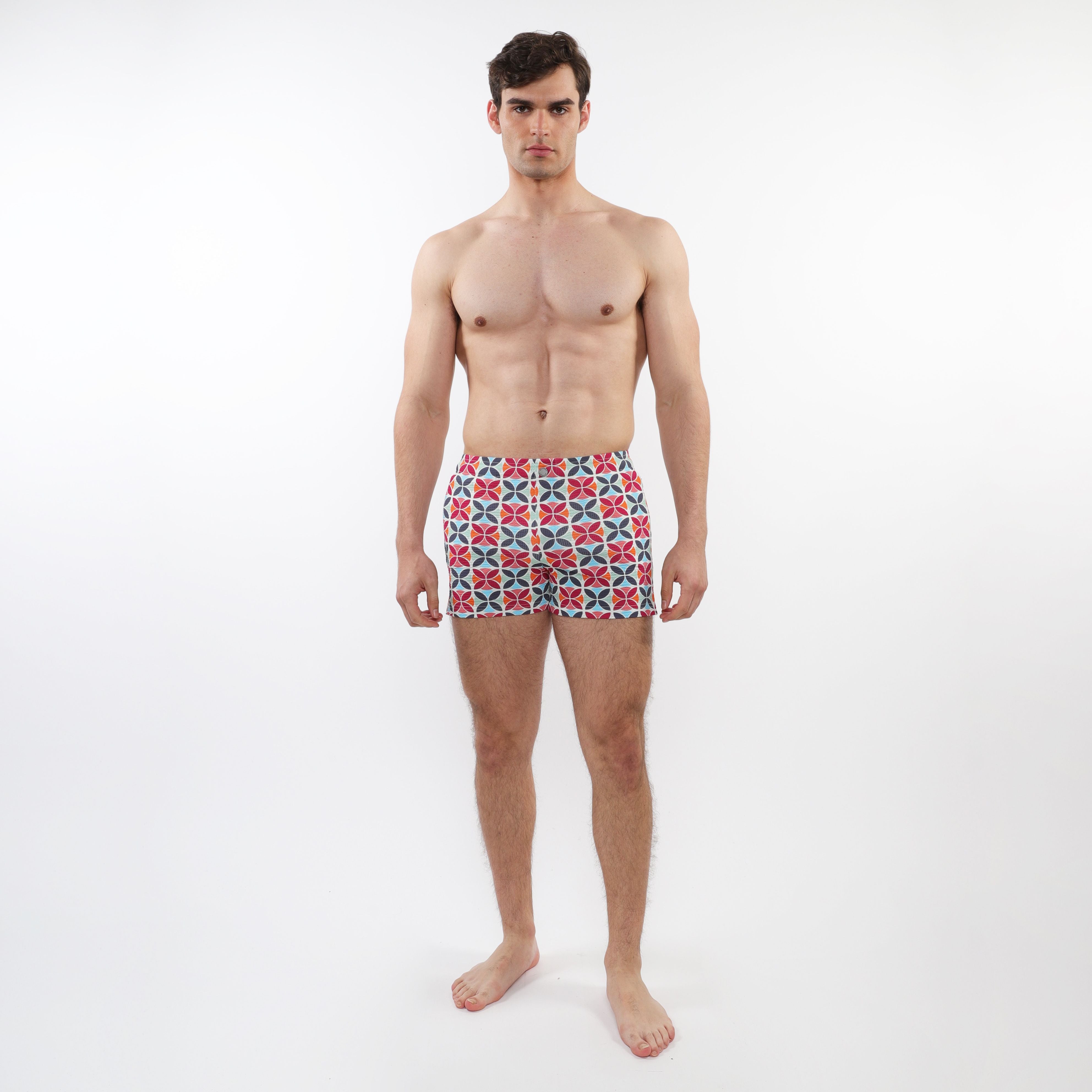 SEERSUCKER SWIM SHORTS W/ MESH LINING