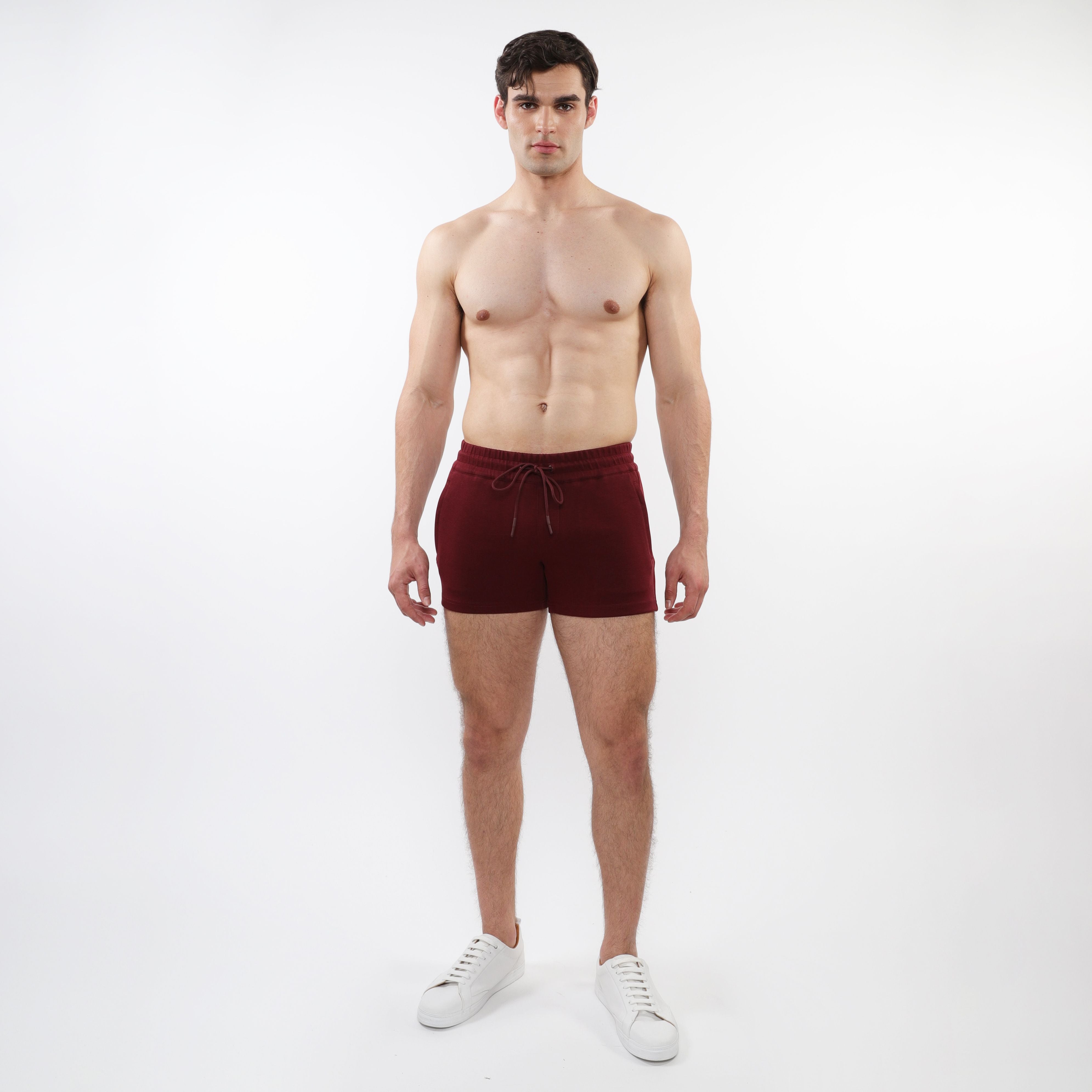 RETRO STRETCH KNIT GYM SHORTS W/ SIDE TAPING