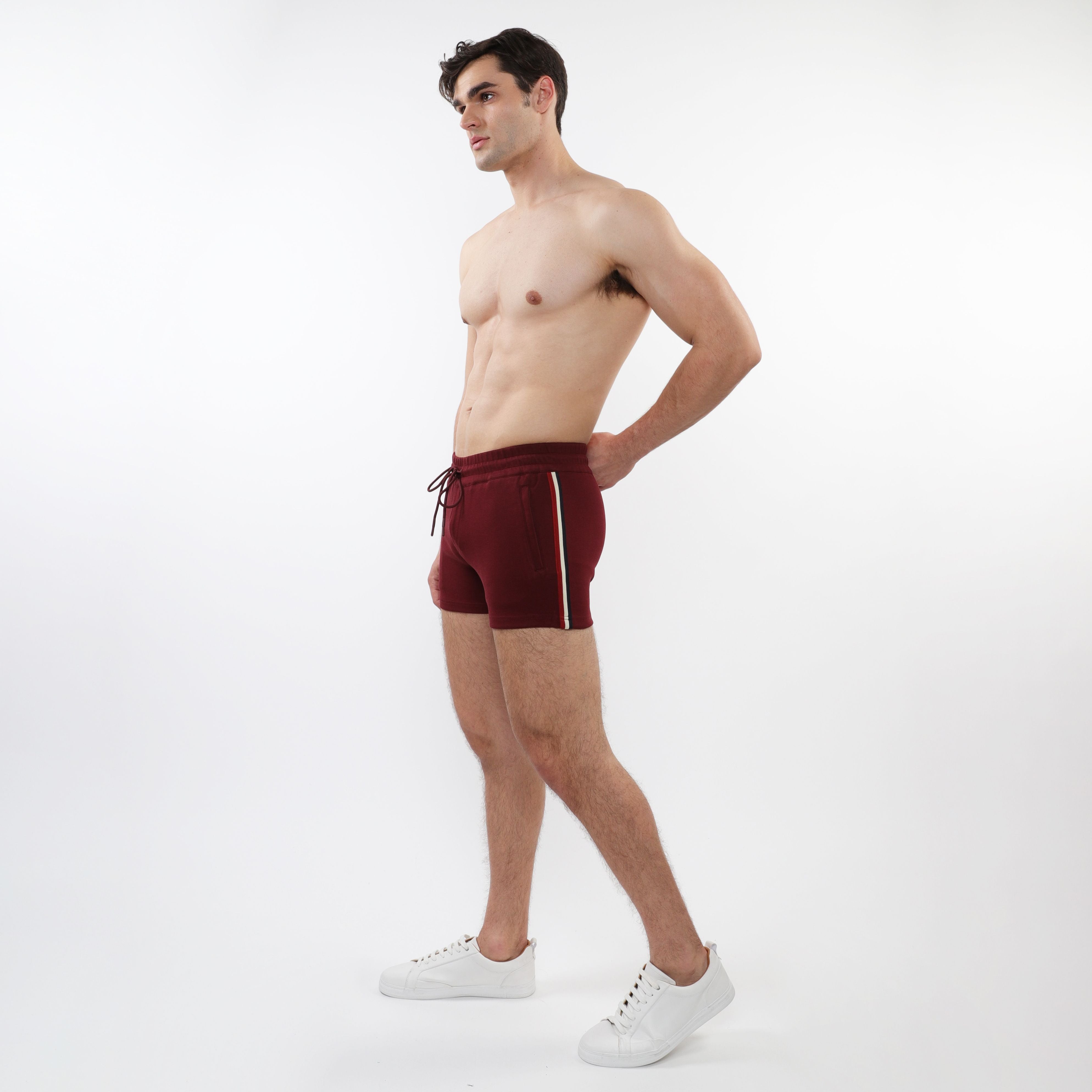 RETRO STRETCH KNIT GYM SHORTS W/ SIDE TAPING