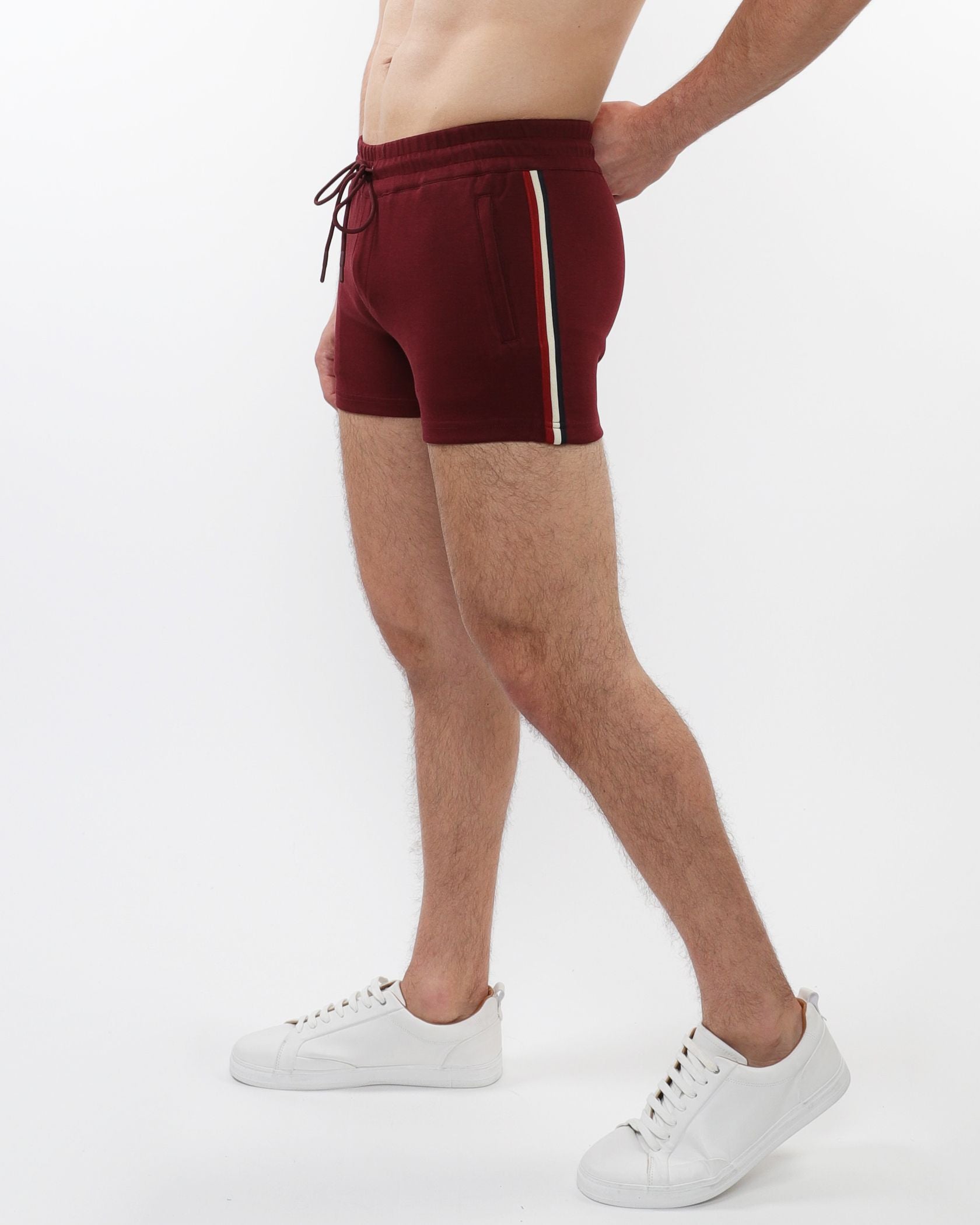 RETRO STRETCH KNIT GYM SHORTS W/ SIDE TAPING