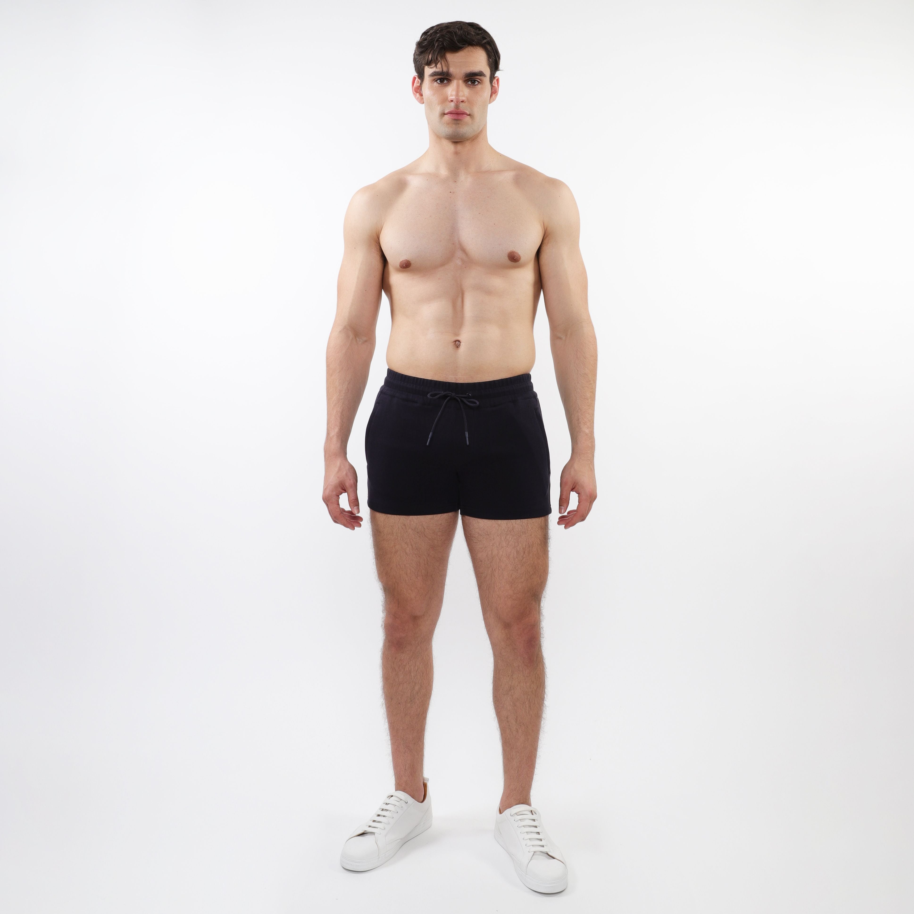RETRO STRETCH KNIT GYM SHORTS W/ SIDE TAPING