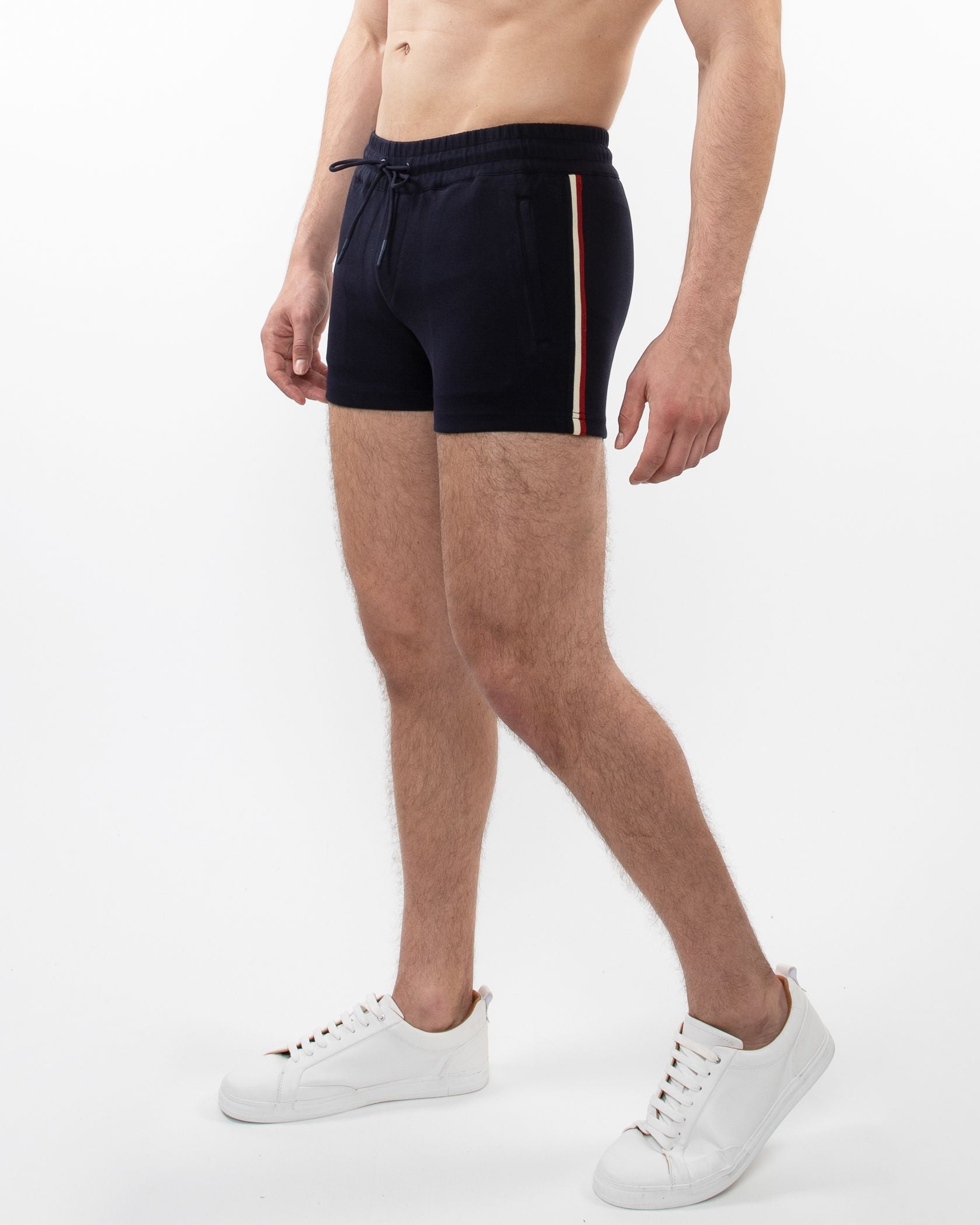 RETRO STRETCH KNIT GYM SHORTS W/ SIDE TAPING