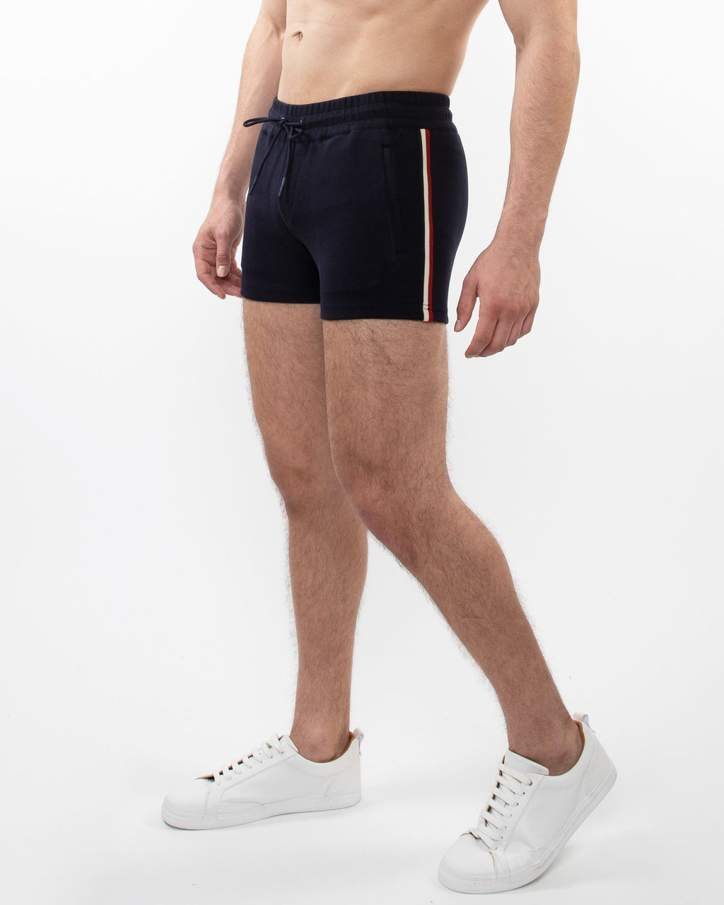 RETRO STRETCH KNIT GYM SHORTS W/ SIDE TAPING