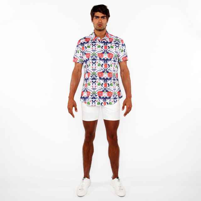 FLORAL PRINT STRETCH KNIT SHIRT