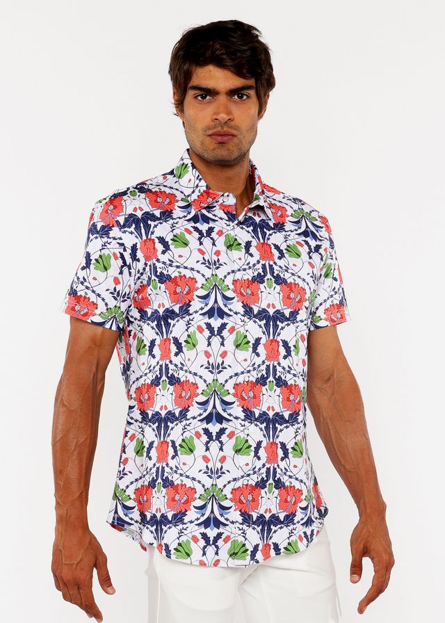 FLORAL PRINT STRETCH KNIT SHIRT
