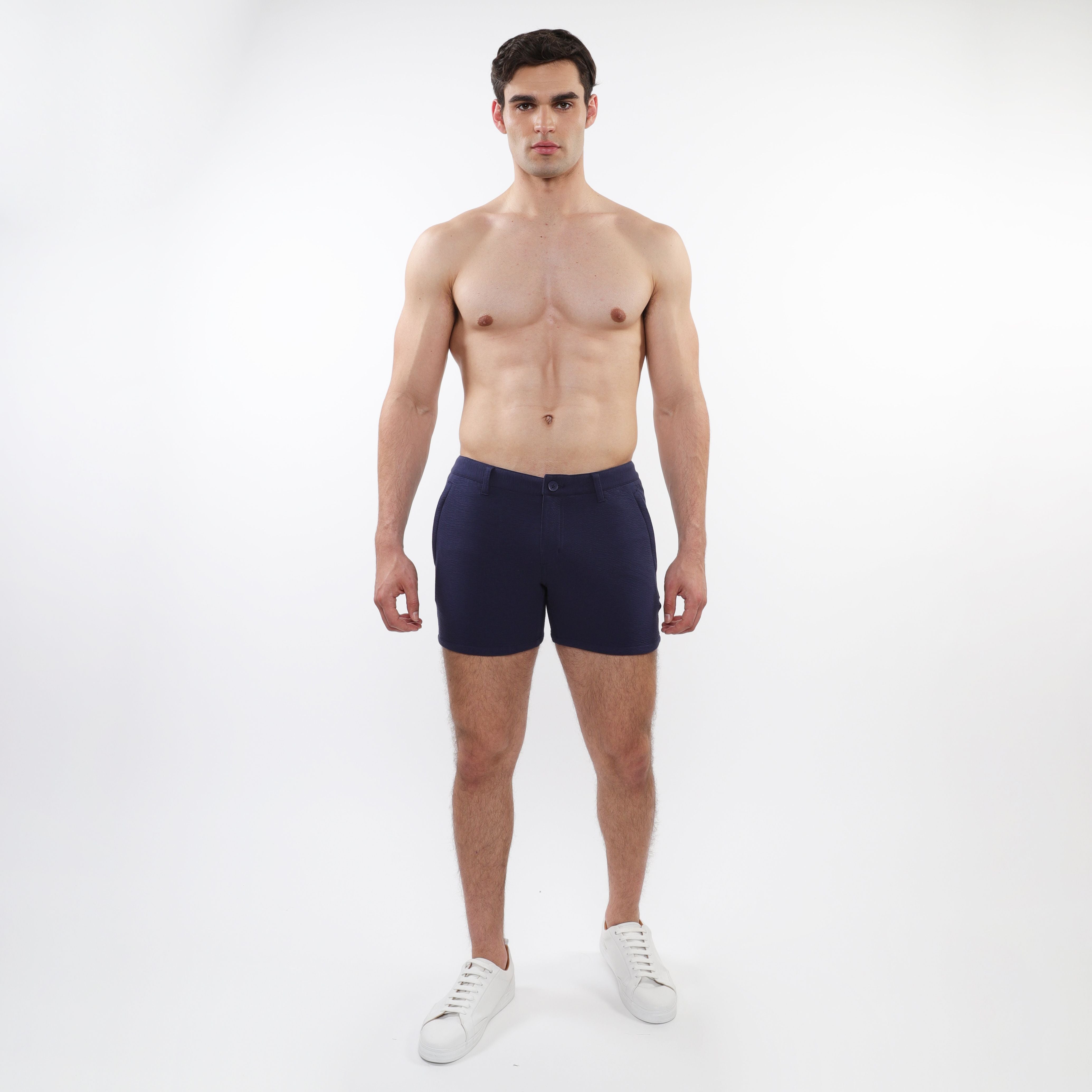 TEXTURED STRETCH KNIT CHINO SHORTS W/ ZIP POCKETS