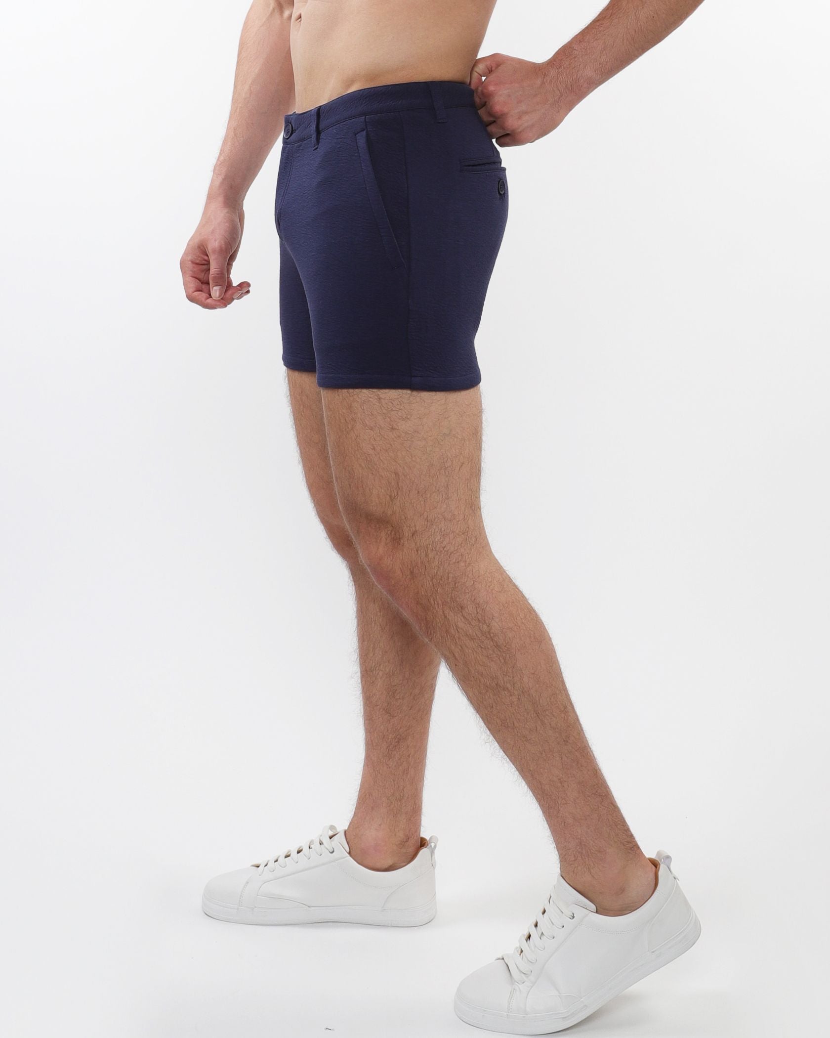 TEXTURED STRETCH KNIT CHINO SHORTS W/ ZIP POCKETS