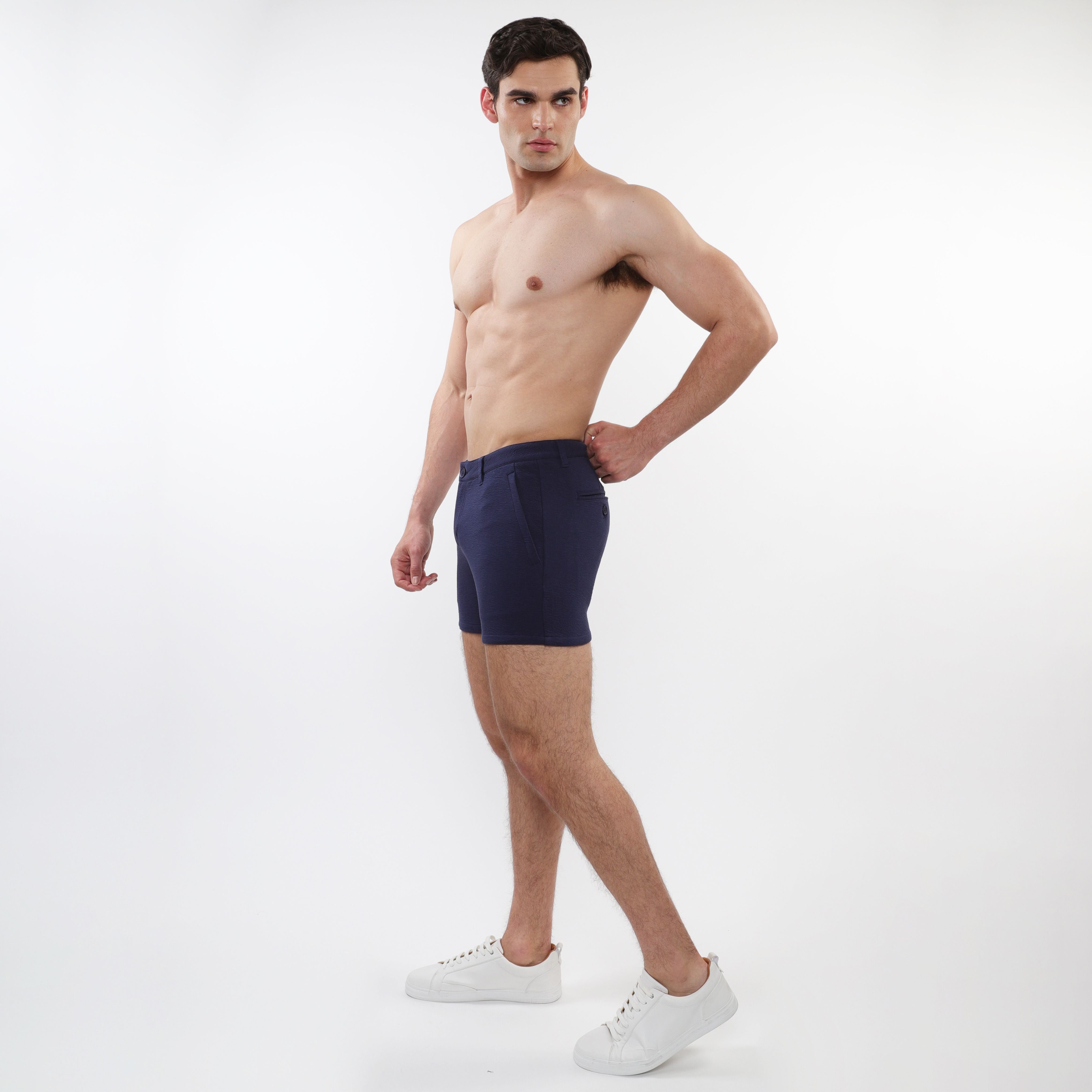 TEXTURED STRETCH KNIT CHINO SHORTS W/ ZIP POCKETS