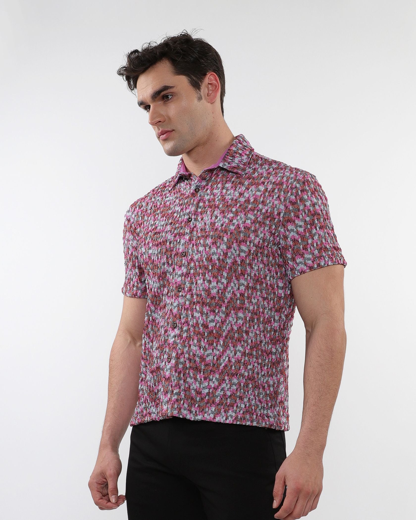 CRINKLE KNIT SHORT SLEEVE SHIRT