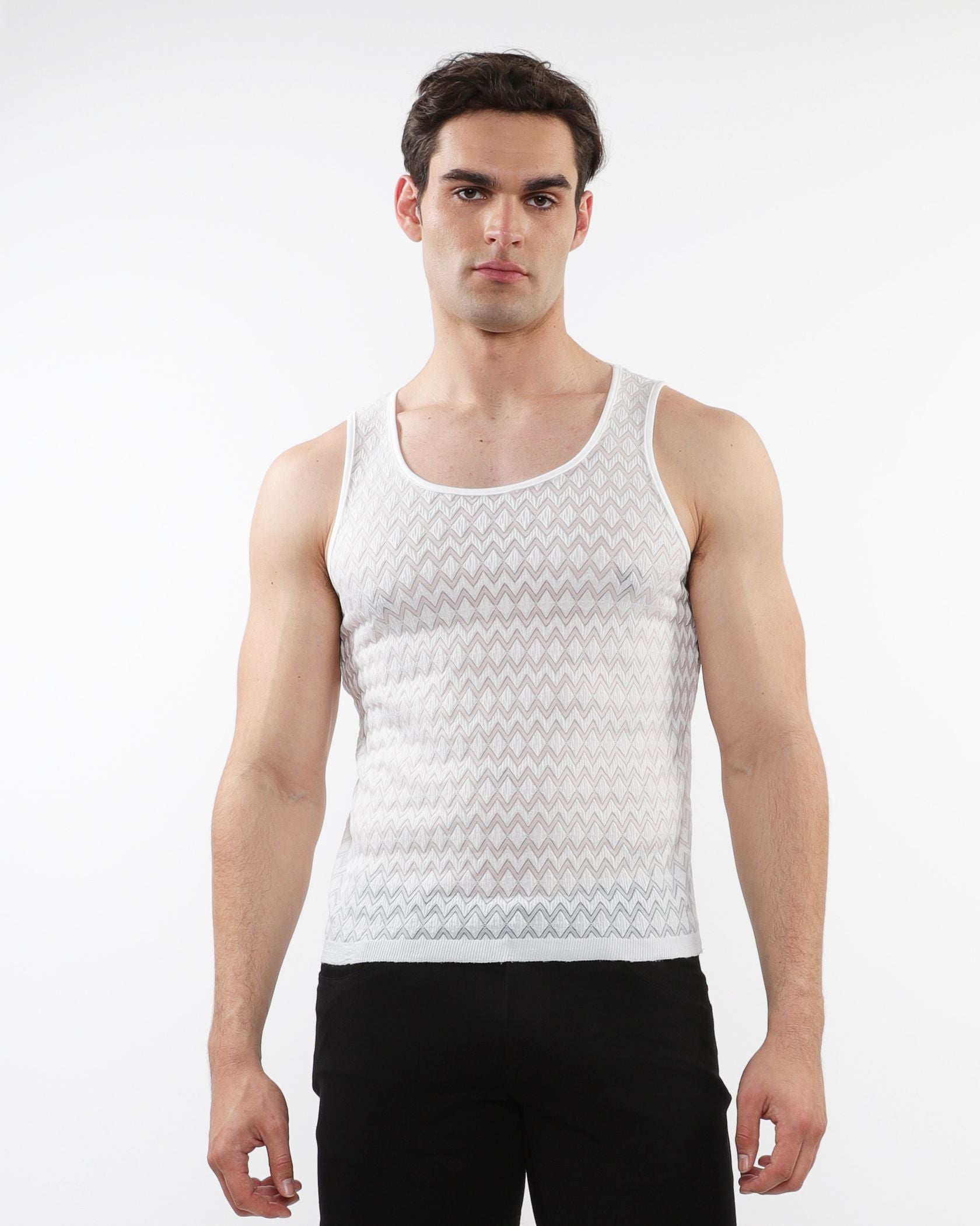 CHEVERON STRETCH GOSSAMAR KNIT TANK