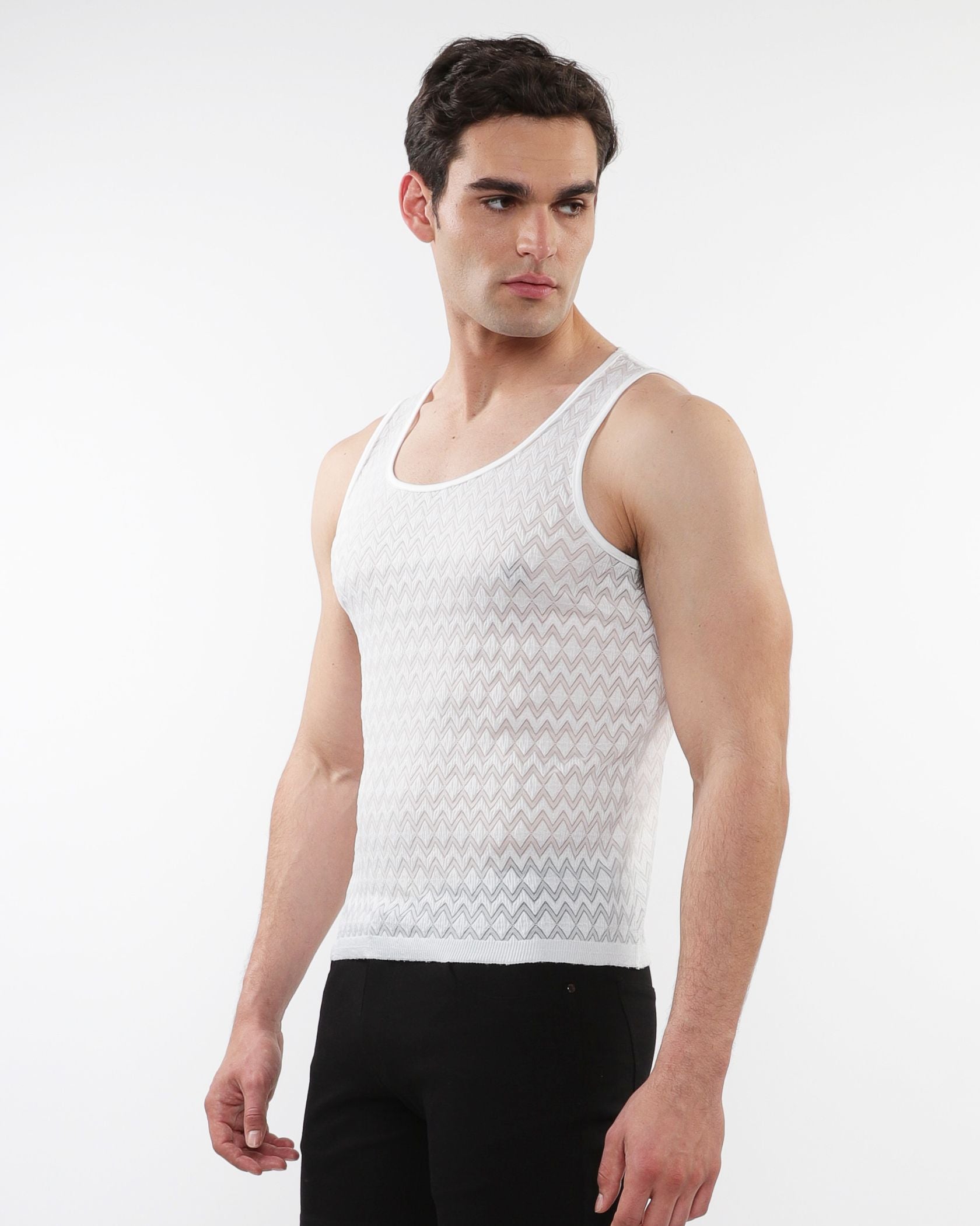 CHEVERON STRETCH GOSSAMAR KNIT TANK