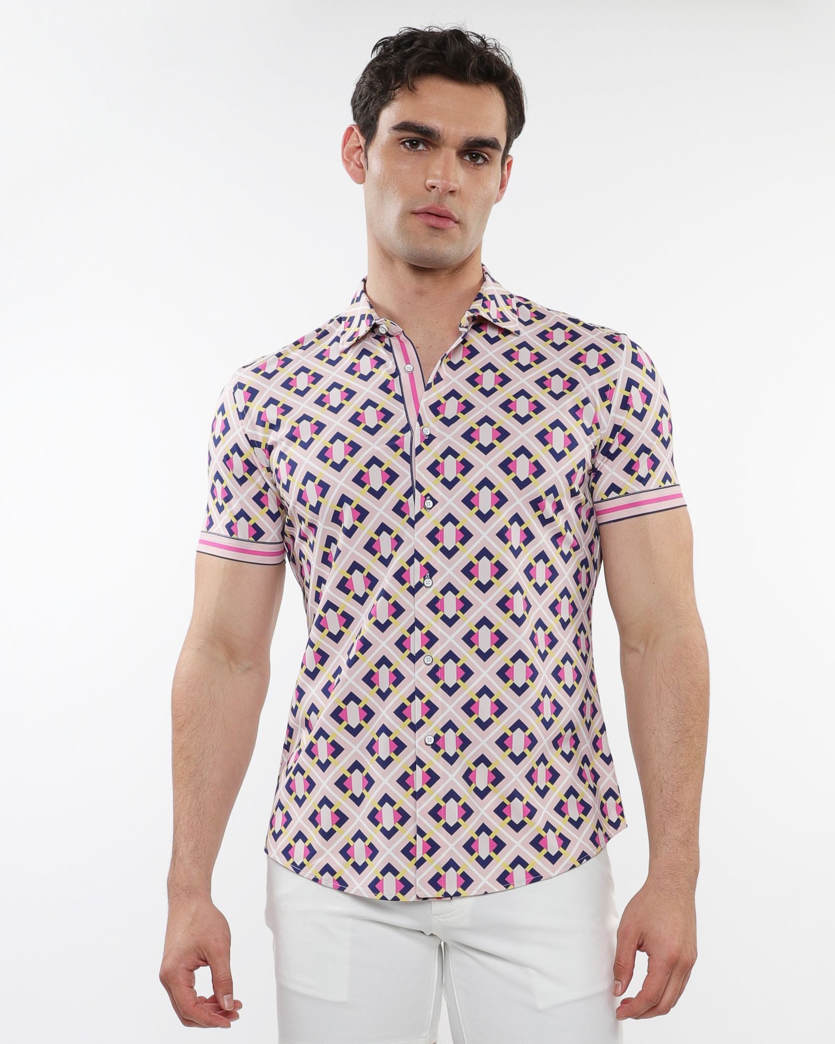 GRID PARQUET PRINTED PERFORMANCE S/S SHIRT