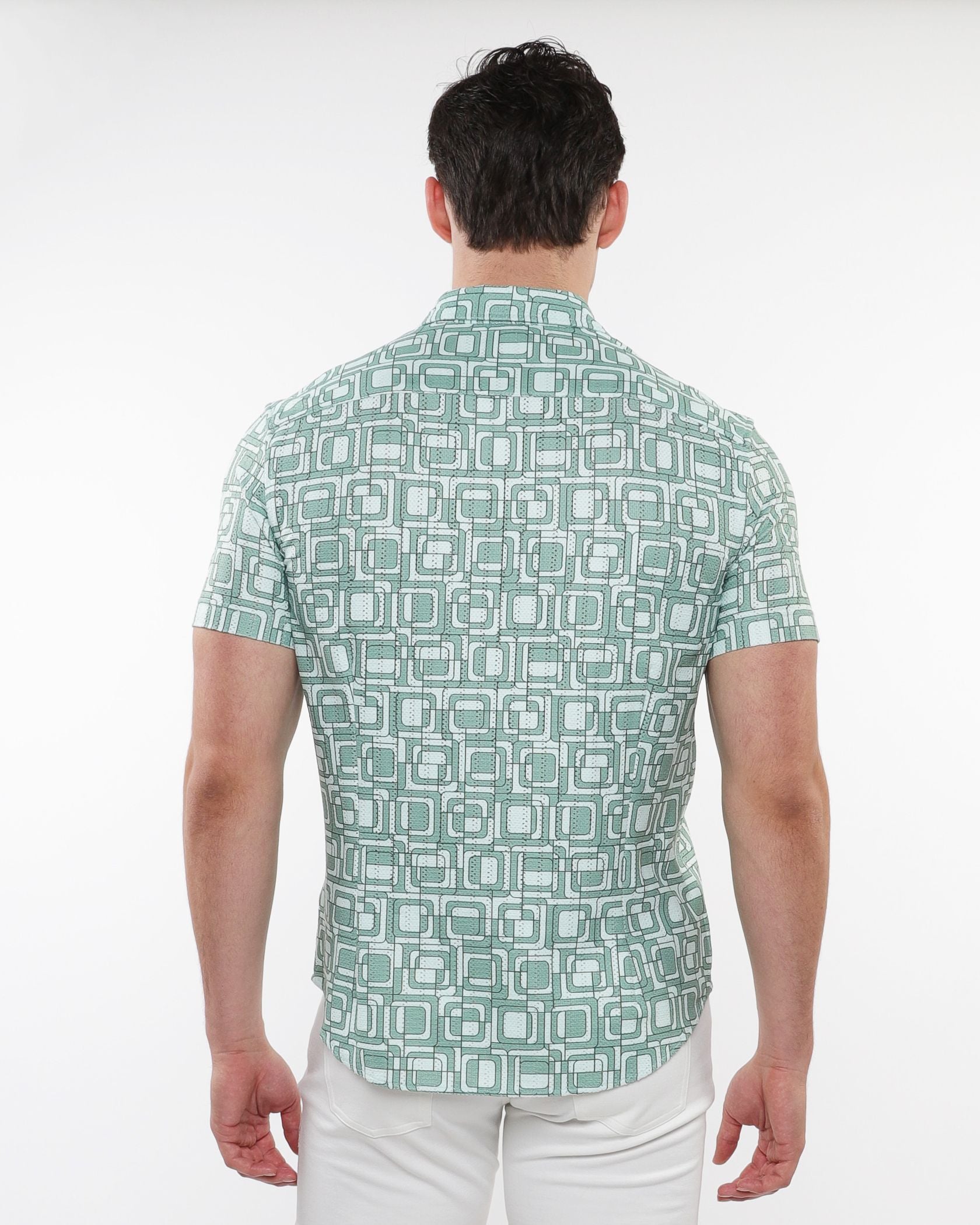 SQUARES PRINT OPEN KNIT SHIRT