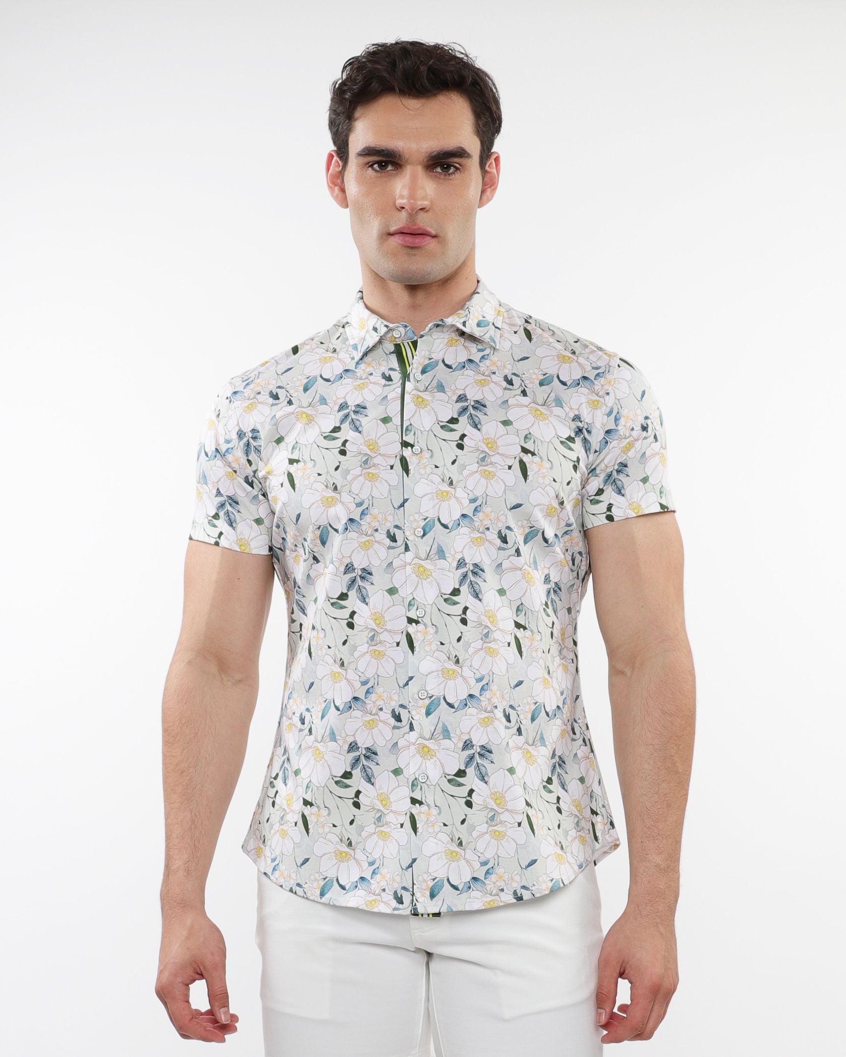 FLORAL PRINT STRETCH KNIT S/S SHIRT