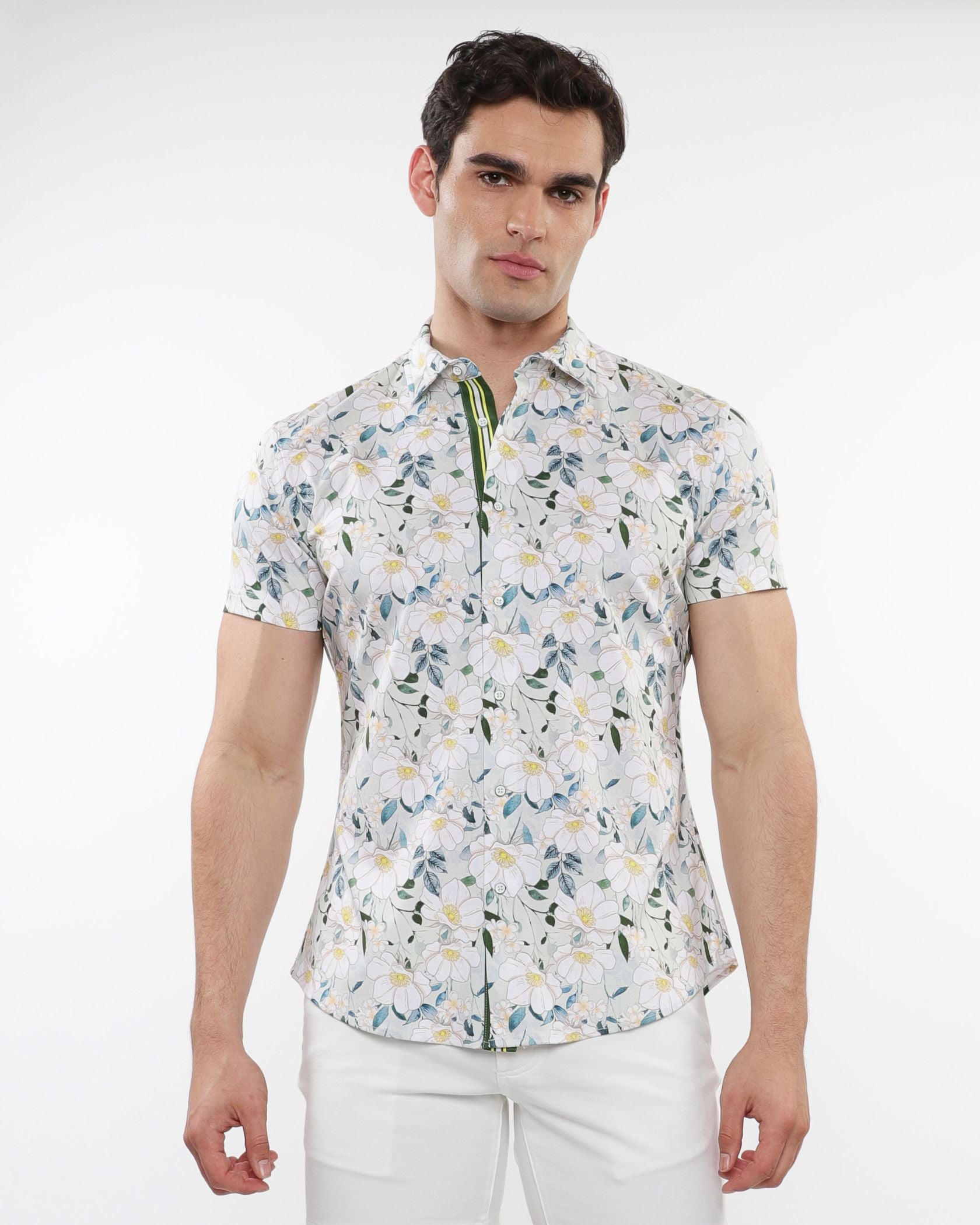 FLORAL PRINT STRETCH KNIT S/S SHIRT