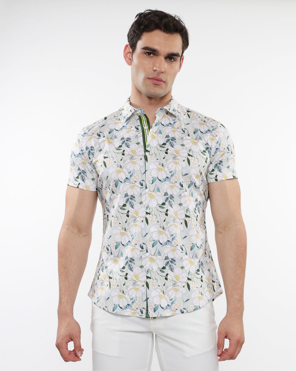 FLORAL PRINT STRETCH KNIT S/S SHIRT