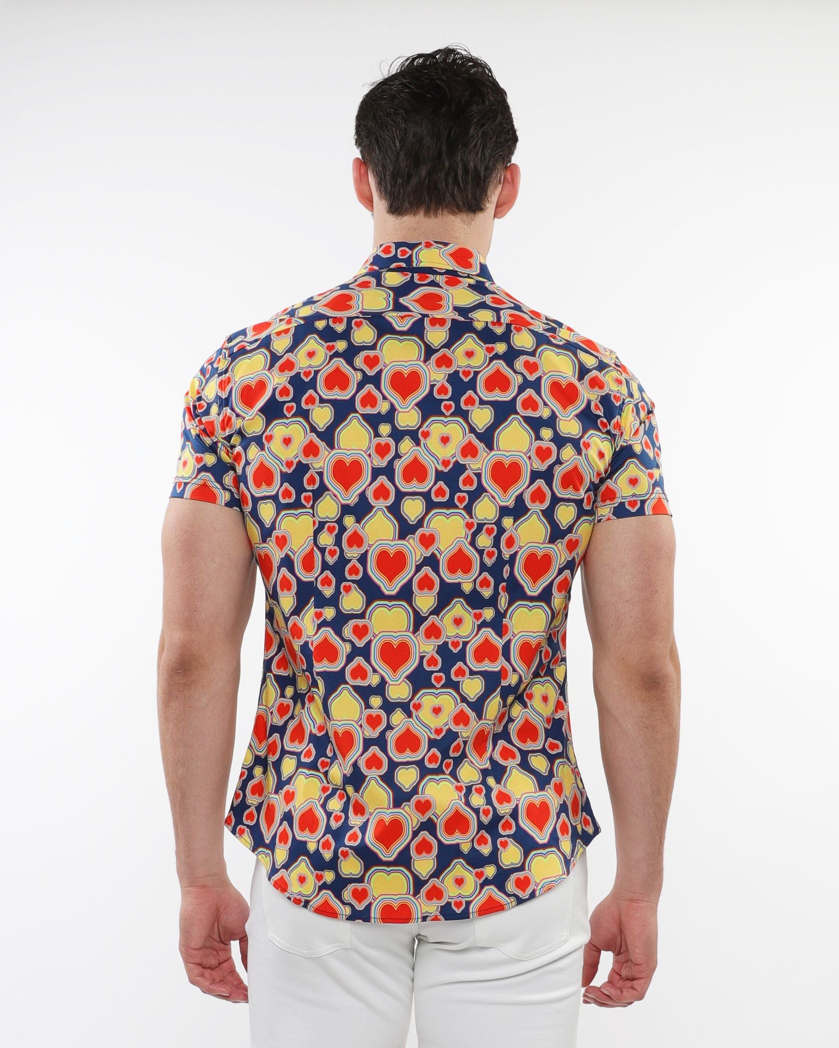 HEARTS PRINT STRETCH KNIT S/S SHIRT