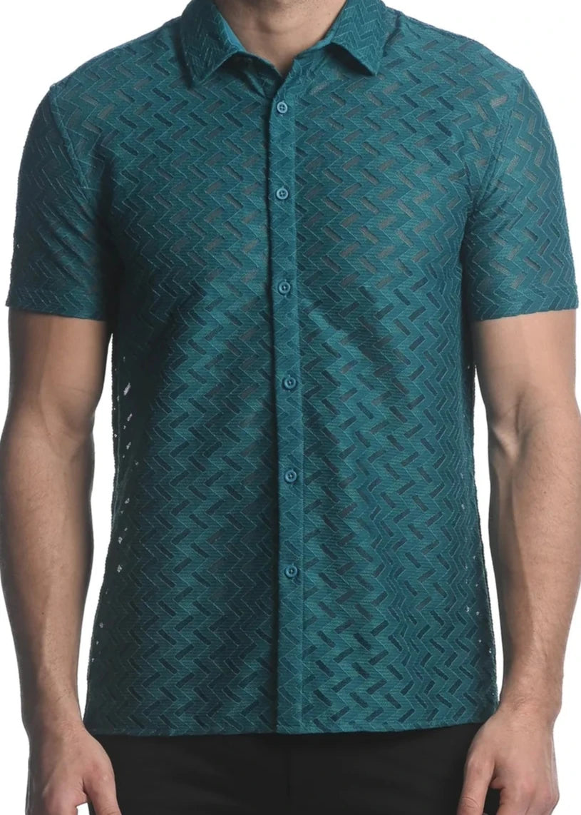 ZIGZAG CHEVRON STRETCH KNIT GOSSAMER S/S SHIRT