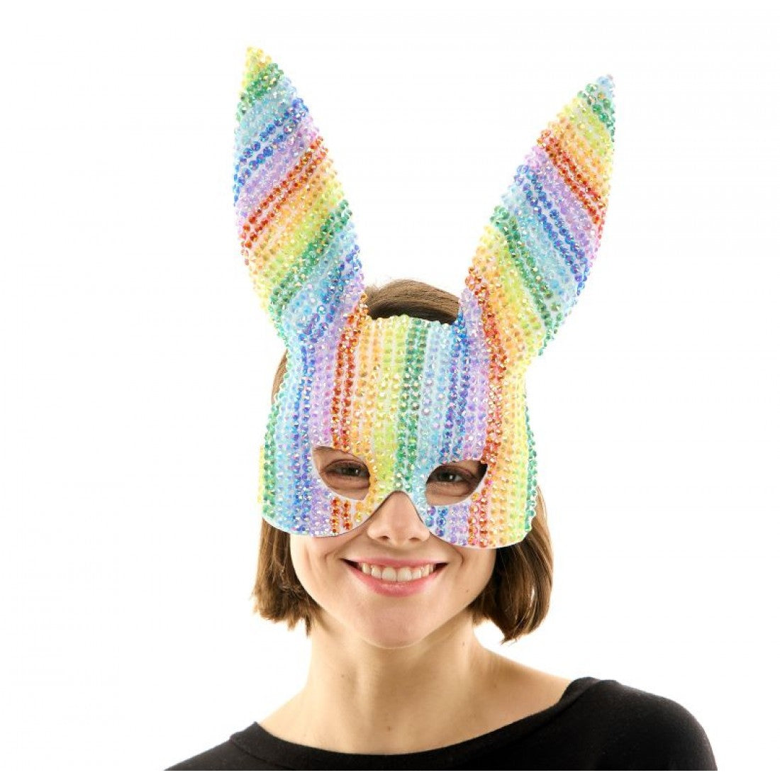 RAINBOW RHINESTONE BUNNY MASK