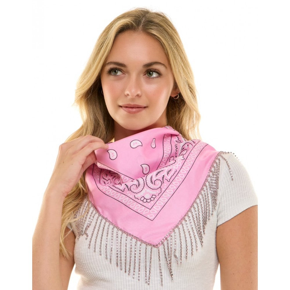PINK RHINESTONE FRINGE BANDANA