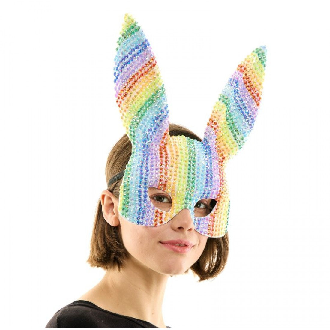 RAINBOW RHINESTONE BUNNY MASK
